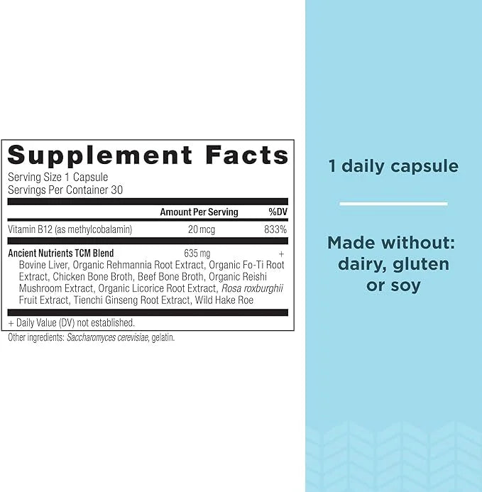 Vitamin B12 Supplement by Ancient Nutrition, Supports Energy Metabolism and Nervous System Health, Adaptogenic Herbs, Enzy...