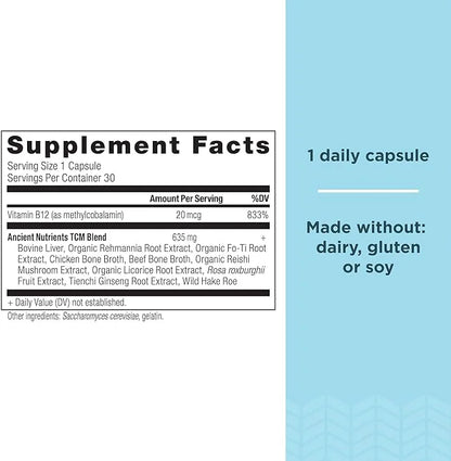 Vitamin B12 Supplement by Ancient Nutrition, Supports Energy Metabolism and Nervous System Health, Adaptogenic Herbs, Enzy...