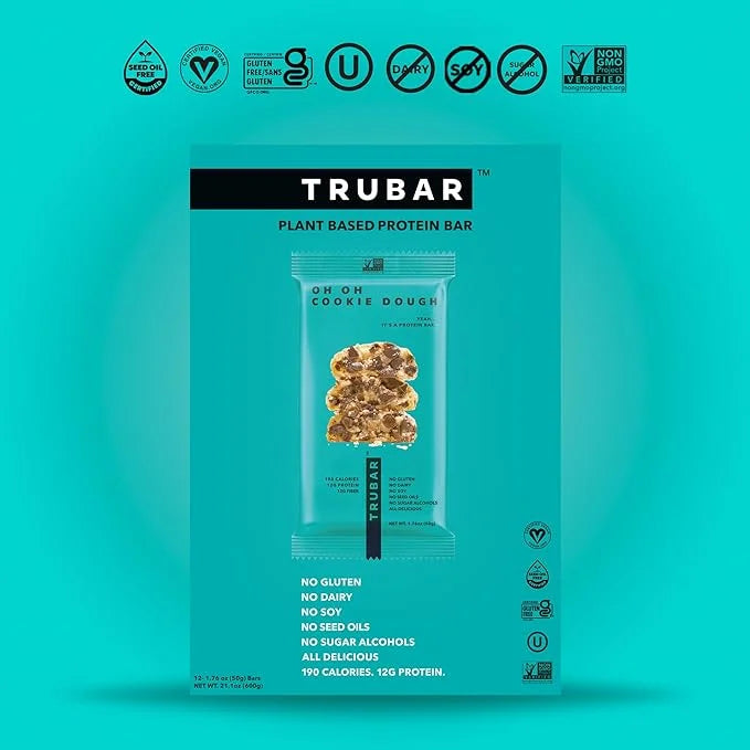 TRUBAR Vegan Protein Bar, Oh Oh Cookie Dough, Gluten Free, Plant Based, High Fiber, Dairy Free, Low Fat, Non GMO, No Sugar...
