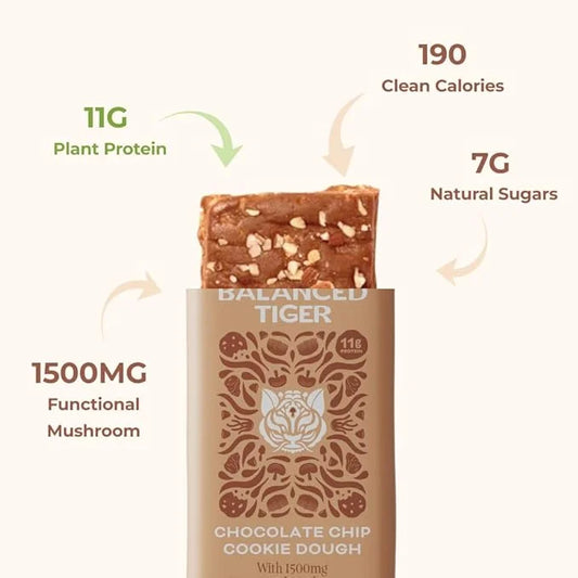 Organic Functional Mushroom Vegan Protein Bars | Made in USA | Full Dose (1500mg) Lions Mane, Chaga, Reishi & Cordyceps Ba...