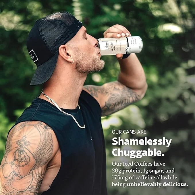 Slate Milk - High Protein Iced Coffee - Vanilla Latte - 175mg Caffeine, Lactose Free Energy - 20g Protein, 1g Sugar, 100 C...