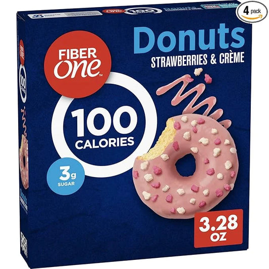 Fiber One 100 Calorie Donuts, Strawberries and Creme, 3g Sugar, 4 Count, 3.28 oz - Product Image