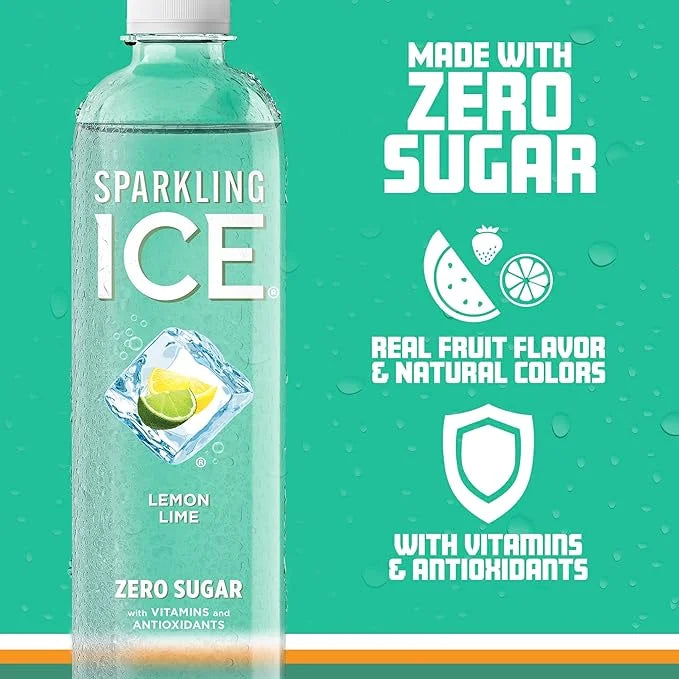 Sparkling Ice, Lemon Lime Sparkling Water, Zero Sugar Flavored Water, with Vitamins and Antioxidants, Low Calorie Beverage...