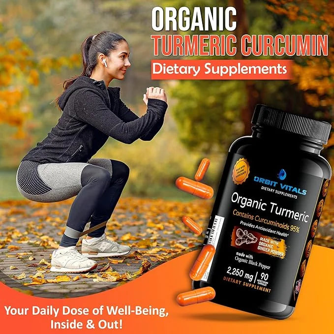 Organic Turmeric Curcumin with Black Pepper 2250mg, 95% 95% Standardized 90 Vegan