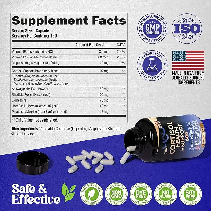 Cortisol Supplement for Women - Natural Based Hormone Balance - Ashwagandha | Rhodiola | Holy Basil | L-Theanine - Mood, F...