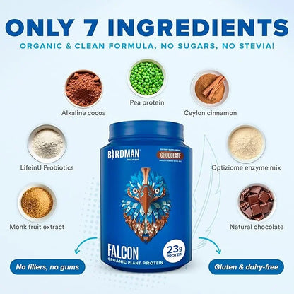 BIRDMAN Falcon Vegan Protein Powder Organic, Stevia & Sugar Free, Plant Based Protein, Low Carb, Dairy Free, Keto, Non Whe...