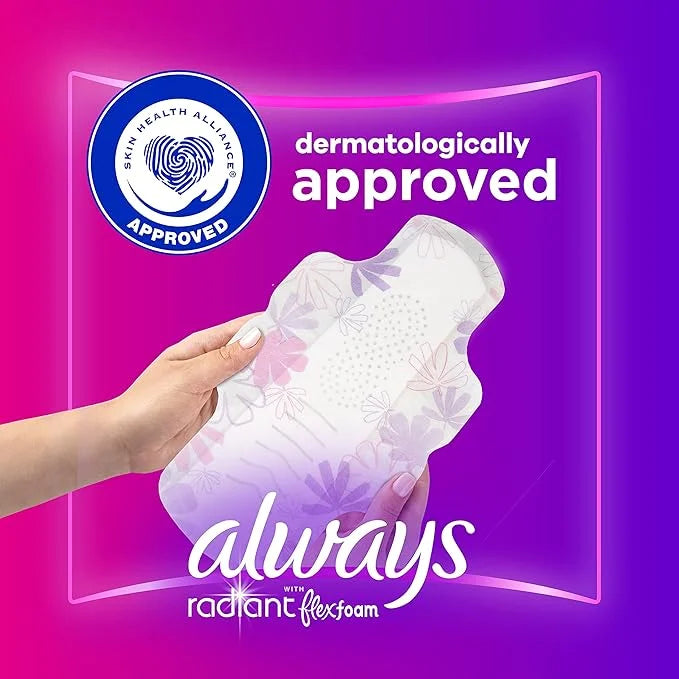 Always Radiant Feminine Pads for Women, 3 Extra 30 CT