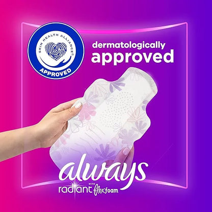 Always Radiant Feminine Pads for Women, 3 Extra 30 CT