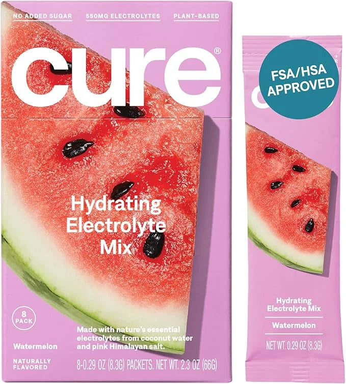 Cure Hydration | Plant-Based Electrolyte Drink Mix | No Added Sugar | FSA & HSA | Dehydration Relief Powder Made with Coco...
