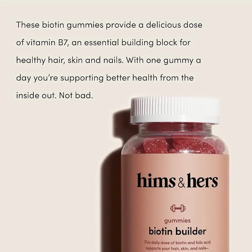HIMS & HERS biotin Builder Gummy with Vitamins B12, B6 and D, Gluten Free, no Artificial sweeteners or Flavors, Wild Cherr...