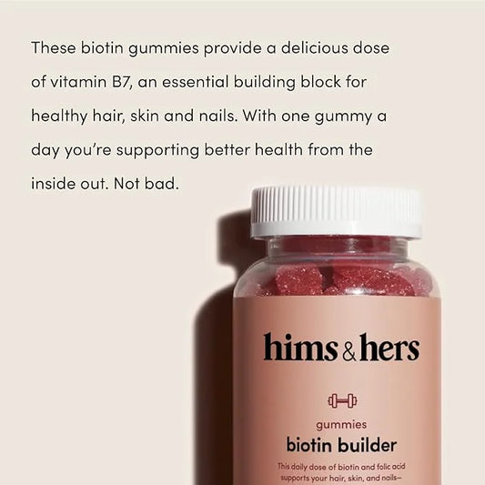 HIMS & HERS biotin Builder Gummy with Vitamins B12, B6 and D, Gluten Free, no Artificial sweeteners or Flavors, Wild Cherr...