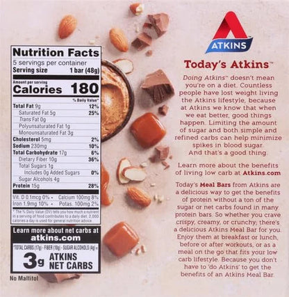 Atkins Chocolate Almond Caramel Bar, Keto-Friendly, Gluten Free with Real Almond Butter, 5 Count (Pack of 1) - Product Image