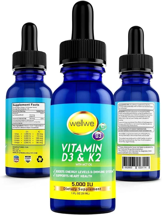 Vitamin D3 K2 Liquid Drops - Vegan Vitamin D3 5000 IU, Vitamin D Drops Adult, No Fillers, Non-GMO, No Taste, Liquid Vitami...