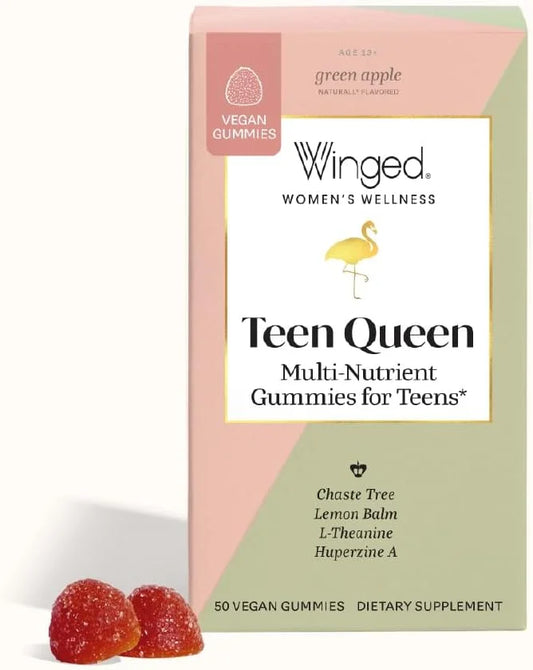 Winged Wellness Teen Queen Multivitamins for Teen Girls - Helps with Mood and Hormonal Health - for Ages 13+, Vegan & Glut...