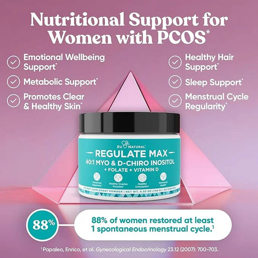 Eu Natural Regulate MAX Myo-Inositol & D-Chiro Inositol Supplement Powder for Women with Vitamin D & Folate PCOS Nutrition...