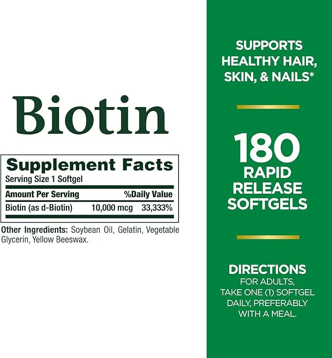 Nature's Bounty Biotin, Supports Healthy Hair, 10,000 mcg, 180 Ct