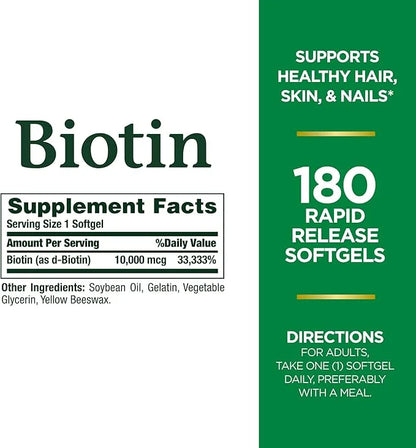 Nature's Bounty Biotin, Supports Healthy Hair, 10,000 mcg, 180 Ct