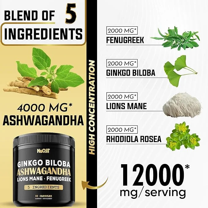Ashwangdha Capsules 4000mg Fenugreek Seed 2000mg 2000mg & 90 Vegan