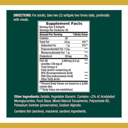 Nature's Bounty Fish Oil, 1200mg, 360mg Omega-3, 60 60 Odorless