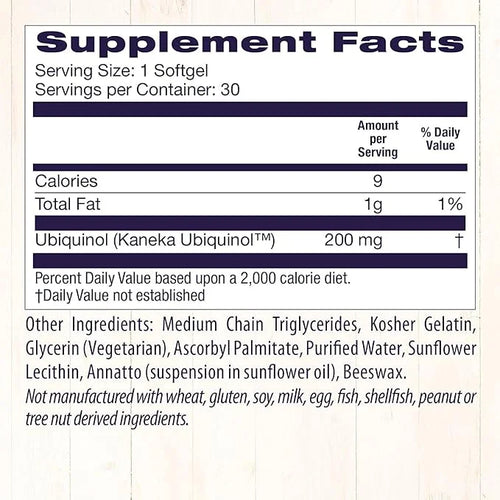 Healthy Origins Ubiquinol (Active form of CoQ10), 200 200 mg CoQ10 - 30 Softgels
