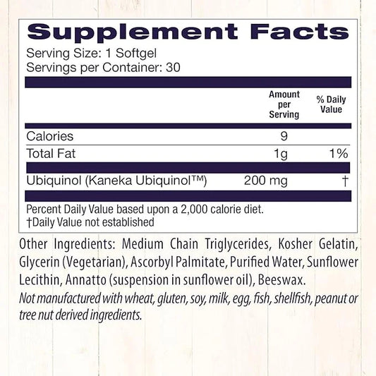 Healthy Origins Ubiquinol (Active form of CoQ10), 200 200 mg CoQ10 - 30 Softgels