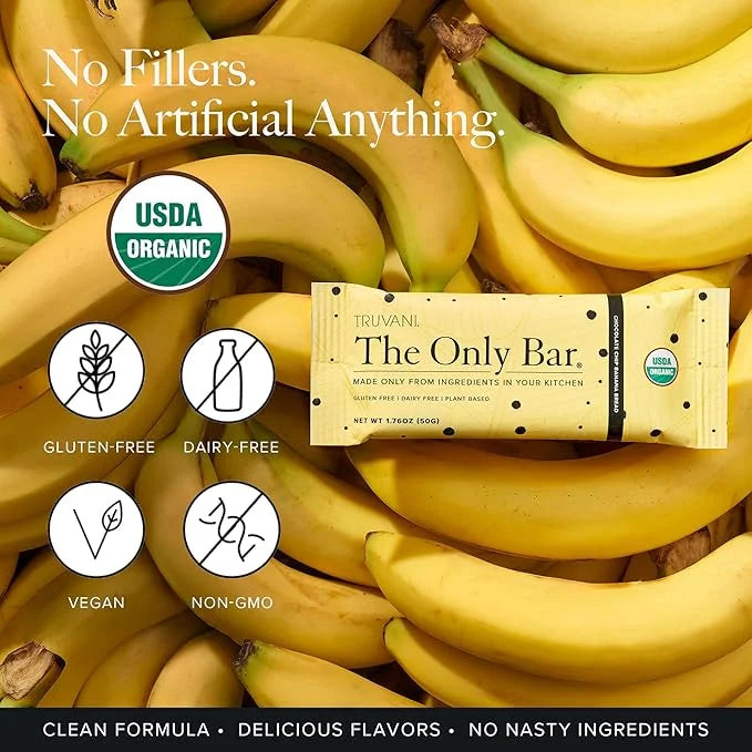 Truvani Plant Based Snack Bars | Chocolate Chip Banana Bread 12 Pack | 5g Protein | USDA Organic and Vegan | The Only Bar ...