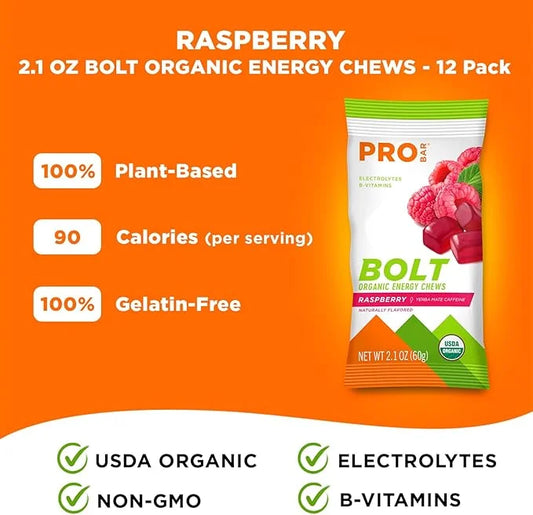 PROBAR - BOLT Organic Energy Chews, Raspberry, Non-GMO, Gluten-Free, USDA Certified Organic, Healthy, Natural Energy, Fast...