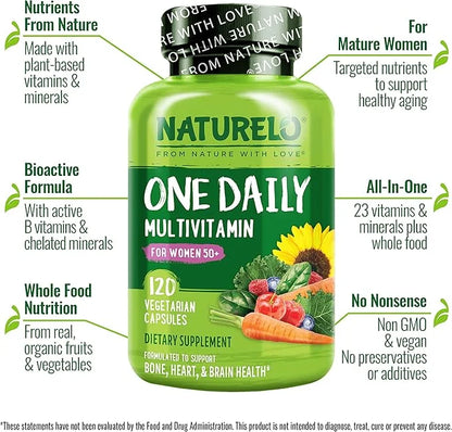 NATURELO One Daily Multivitamin for Women 50+ (Iron 50 - 120 Capsules 4 Month