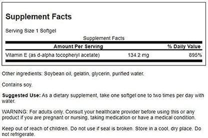 Swanson Natural Vitamin E (100 Softgels, 200IU Each)