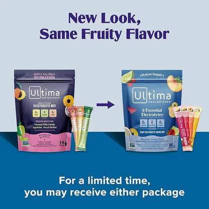 Ultima Replenisher Daily Electrolyte Powder Drink Mix – Mocktini Variety, 16 Stickpacks – Hydration Packets with 6 Key Ele...