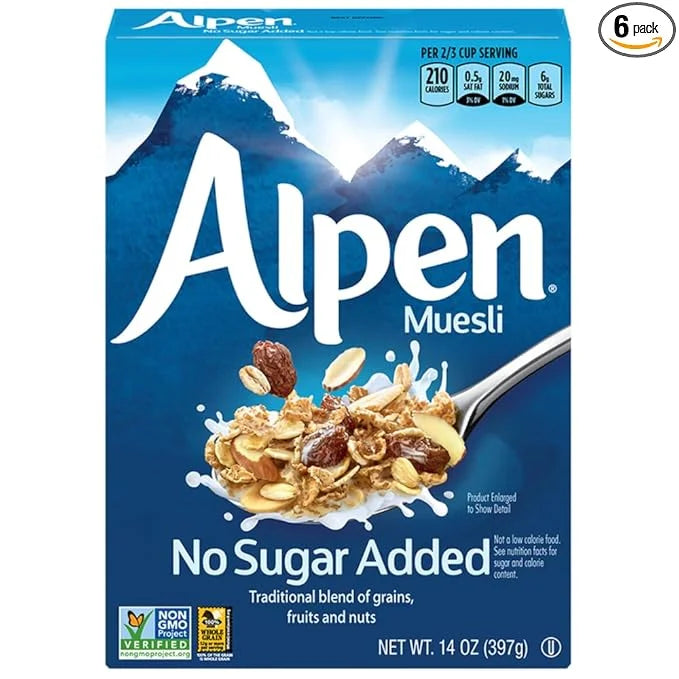 Alpen Muesli Cereal, No Sugar Added, 14 Ounce (Pack of 6) - Product Image