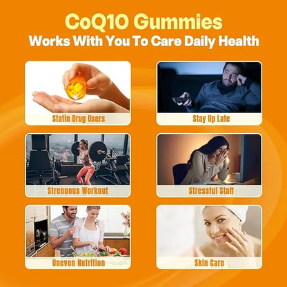 Sugar-Free CoQ10-250mg Filled Gummies 2 Months Omega-3, Vitamin B3 & Q10 Supplements 60Cts
