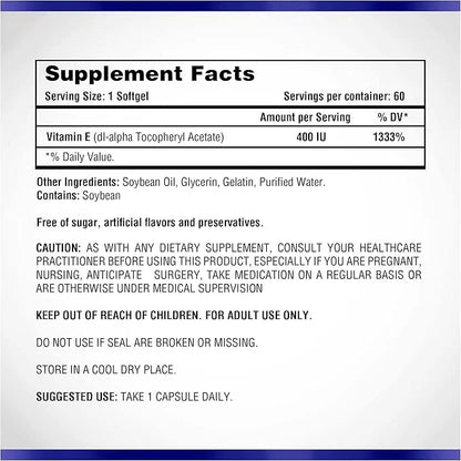 Vitamin E 60 Softgels 400 IU