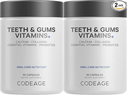 Codeage Teeth & Gums Vitamins + Oral Probiotics Supplement for Mouth - Whole Food Calcium, Collagen, Potassium, Vitamin C,...