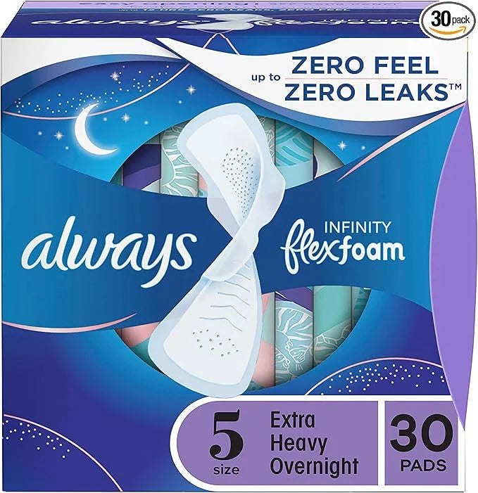 Always Infinity Feminine Pads for Women, 5 Extra 30 Count