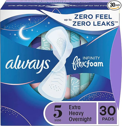 Always Infinity Feminine Pads for Women, 5 Extra 30 Count