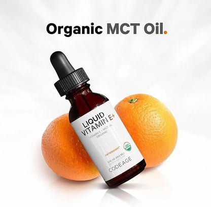 Codeage Liquid Vitamin E+ - USDA-Certified Organic Vitamin E - 2-Month Supply - D-Alpha Tocopherol Acetate, Organic MCT Oi...