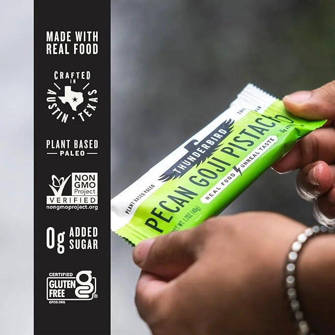 Thunderbird Bars Energy Snack, Gluten-Free with Protein, Healthy Real Food, Vegan Paleo Non-GMO, No Added Sugar, Pecan Goj...