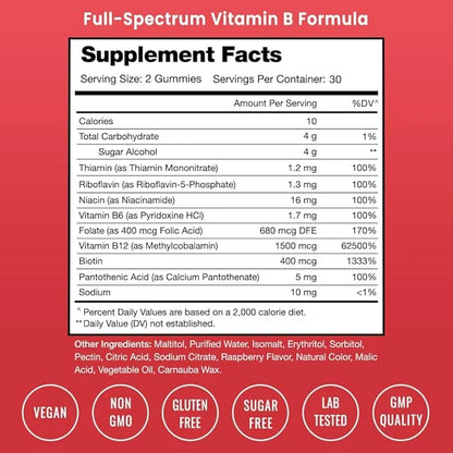 Vitamin B Complex Gummies B1, B2 B2 (Riboflavin), B3 (Niacin), B5, B6, B6, B7 B7 (Biotin), B9 (Folic B12