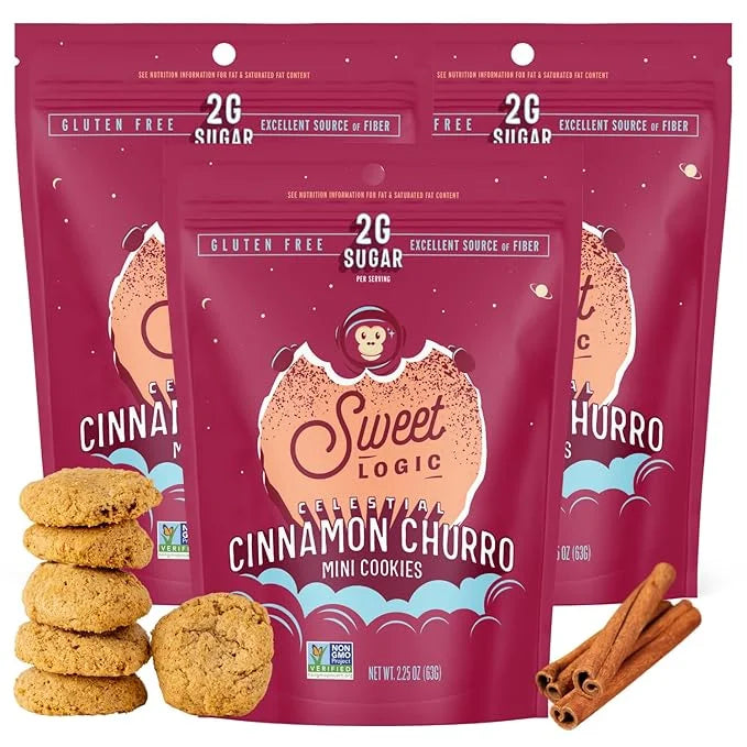 Sweet Logic Mini Cookies - Cinnamon Churro Snickerdoodle Cookies - Nut Free - Gluten Free Snacks - Keto - High Fiber - Non...