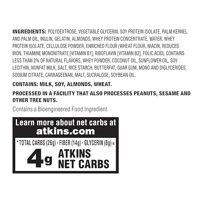Atkins Vanilla Caramel Pretzel Protein Meal Bar, High Fiber, 2g Sugar, 4g Net Carbs, Meal Replacement, Keto Friendly, 5 Co...