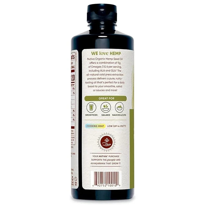 Nutiva Organic Cold-Pressed Unrefined Raw Hemp Seed Oil, 24 Ounce, USDA Organic, Non-GMO, Whole 30 Approved, Vegan, Gluten...