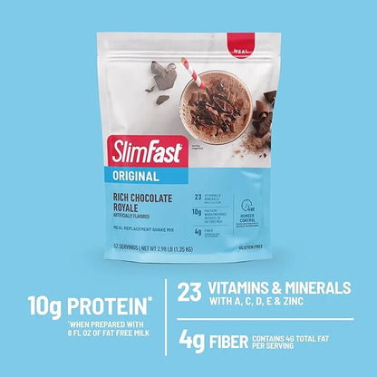 SlimFast Meal Replacement Powder, Original Rich Chocolate Royale, Weight Loss Shake Mix, 10g of Protein, 52 Servings (Pack...