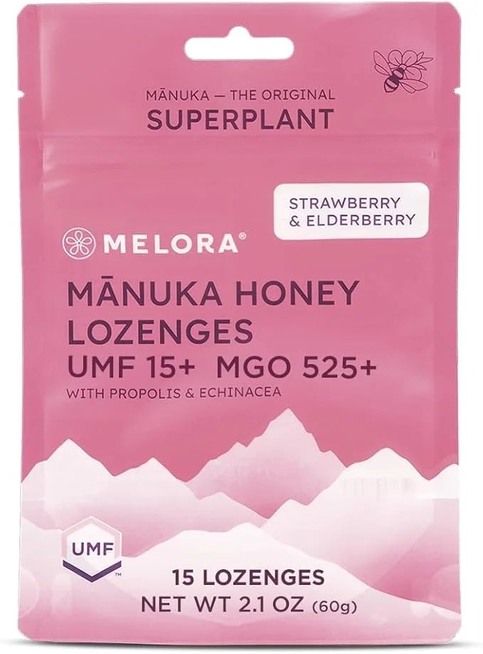 Manuka Honey Lozenges, Strawberry Elderberry Lozenges, 15 Honey (2.1 oz)