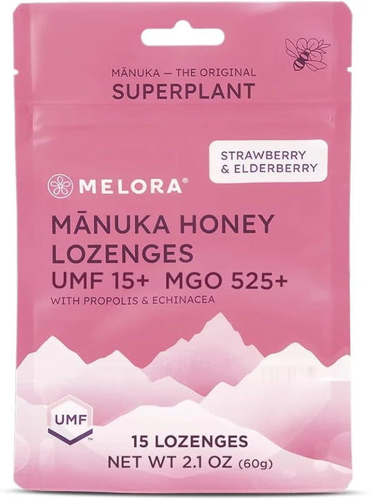 Manuka Honey Lozenges, Strawberry Elderberry Lozenges, 15 Honey (2.1 oz)