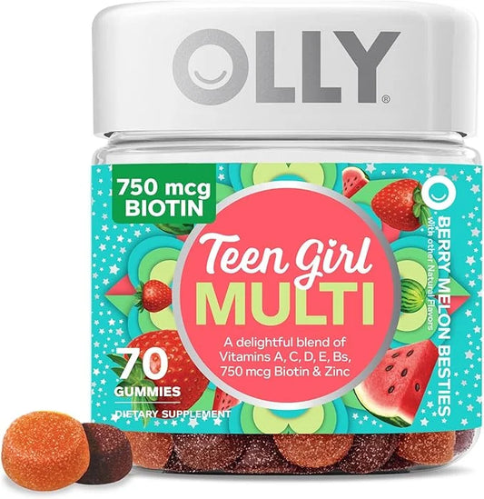 OLLY Teen Girl Multi Gummy, Healthy 15 Essential 70 Count 45 Gummies,