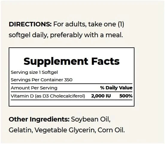 Nature's Bounty Vitamin D, Immune Support, 2000 IU, 50 mcg, 350 Ct