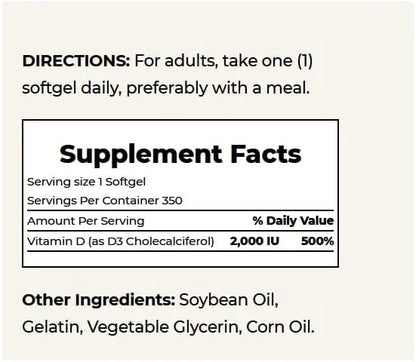 Nature's Bounty Vitamin D, Immune Support, 2000 IU, 50 mcg, 350 Ct