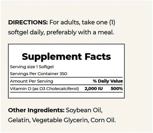 Nature's Bounty Vitamin D, Immune Support, 2000 IU, 50 mcg, 350 Ct