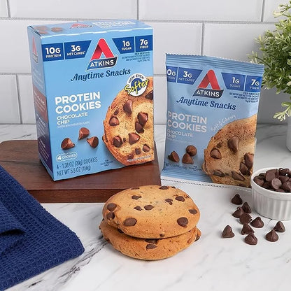 Atkins Chocolate Chip Protein Cookie, Protein Dessert, Rich in Fiber, 3g Net Carb, 1g Sugar, Keto Friendly, 4 Count - Prod...